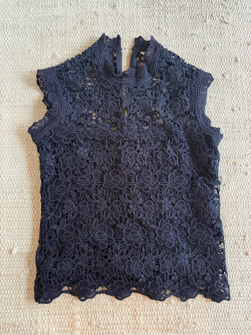 Nanette Lepore Navy Floral Lace Sleeveless Mock Neck Top